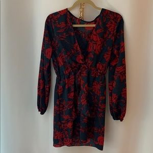 Long Sleeve Crêpe Mini Dress / Faux Wrap